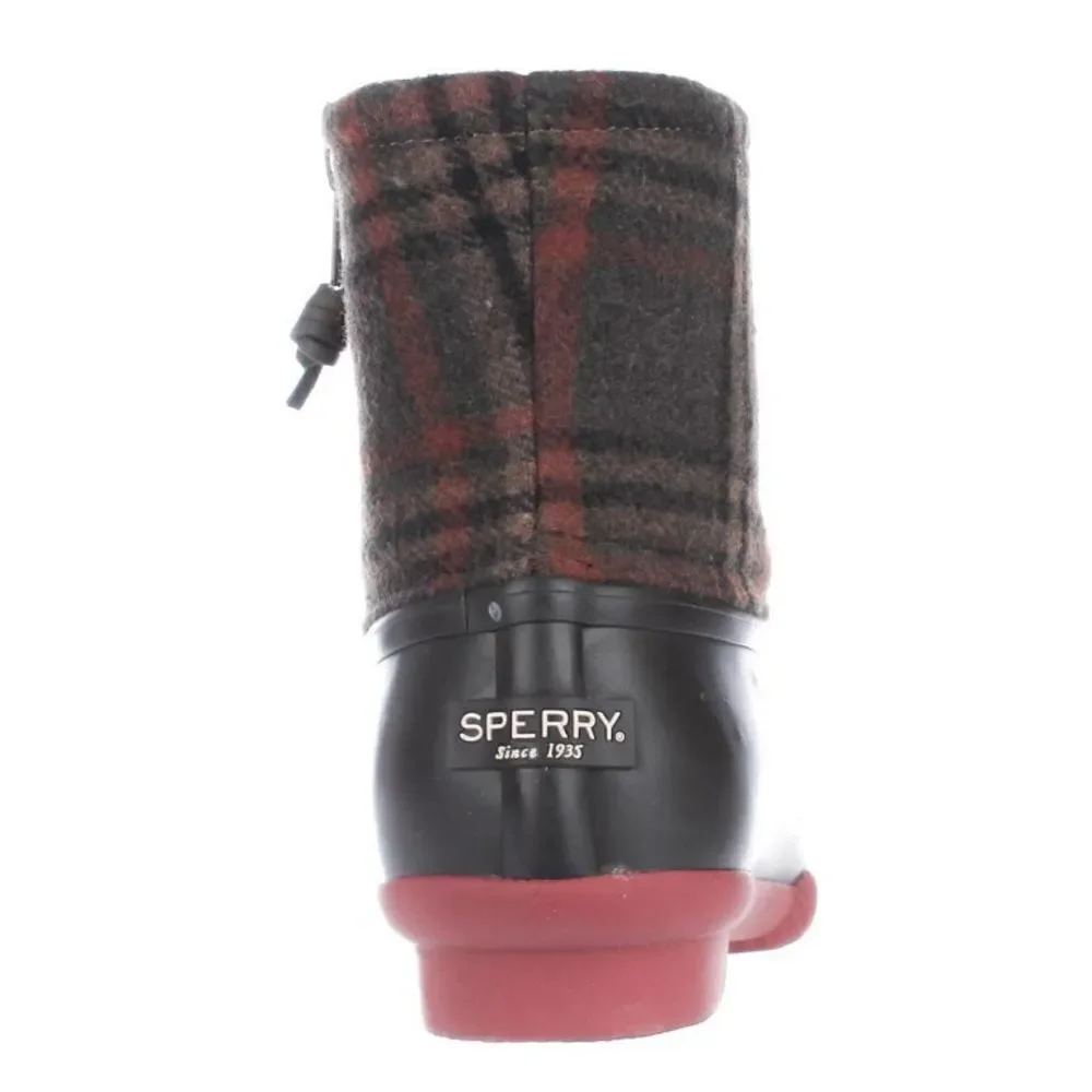 Sperry Saltwater Prints Boots Brown Plaid Fisherman‎ Core Size 8.5